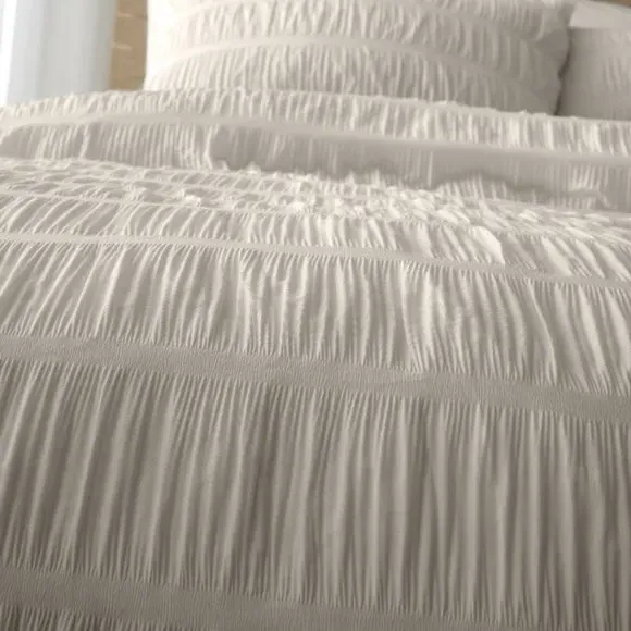 Seersucker Duvet Cover Set - Natural, Polycotton