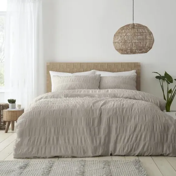 Seersucker Duvet Cover Set - Natural, Polycotton