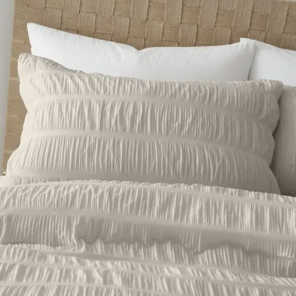 Seersucker Duvet Cover Set - Natural, Polycotton