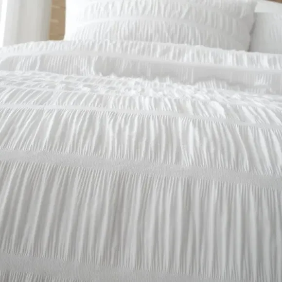 Seersucker Duvet Cover Set - Natural, Polycotton