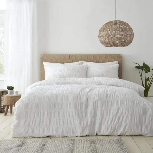 Seersucker Duvet Cover Set - Natural, Polycotton