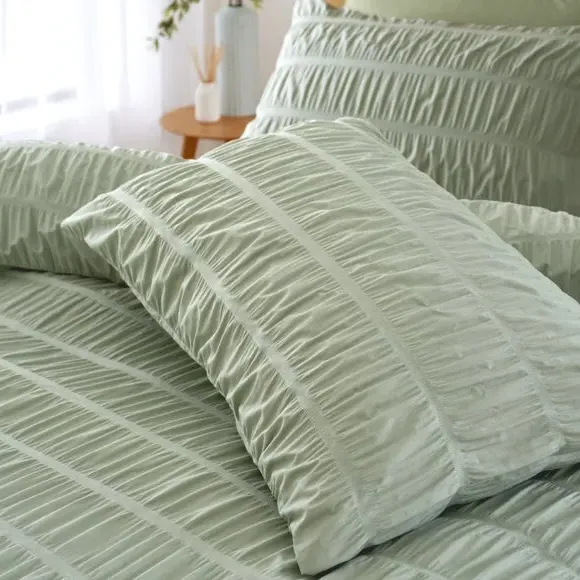 Seersucker Duvet Cover Set - Sage, Polycotton