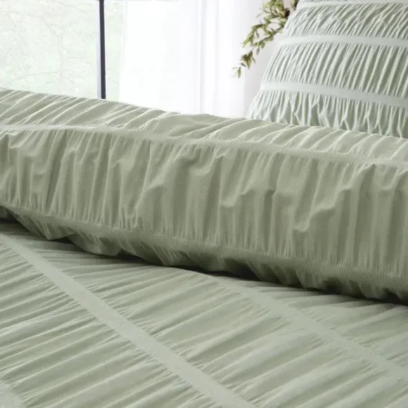 Seersucker Duvet Cover Set - Sage, Polycotton