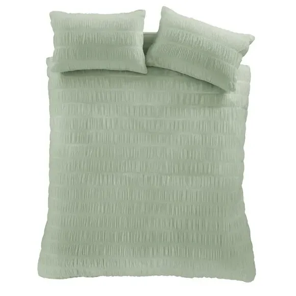 Seersucker Duvet Cover Set - Sage, Polycotton