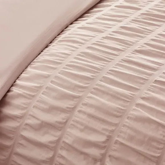 Seersucker Frill Duvet Cover Set - Pink, Cotton