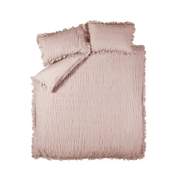 Seersucker Frill Duvet Cover Set - Pink, Cotton