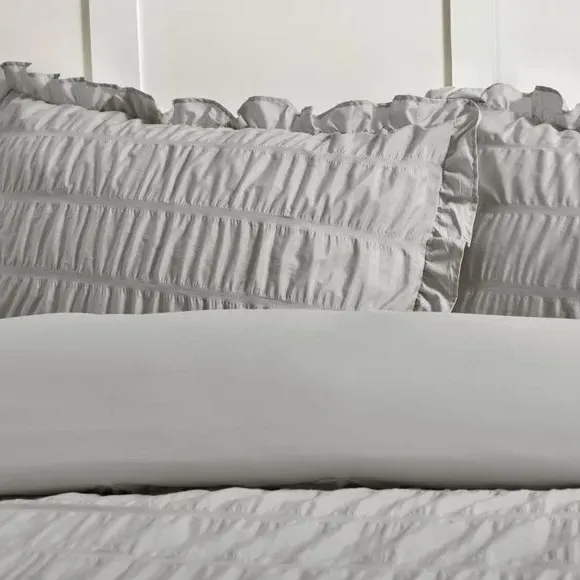 Seersucker Frill Duvet Cover Set - Silver, Cotton