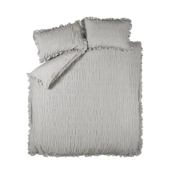 Seersucker Frill Duvet Cover Set - Silver, Cotton
