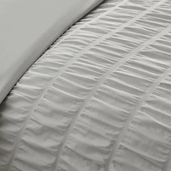 Seersucker Frill Duvet Cover Set - Silver, Cotton