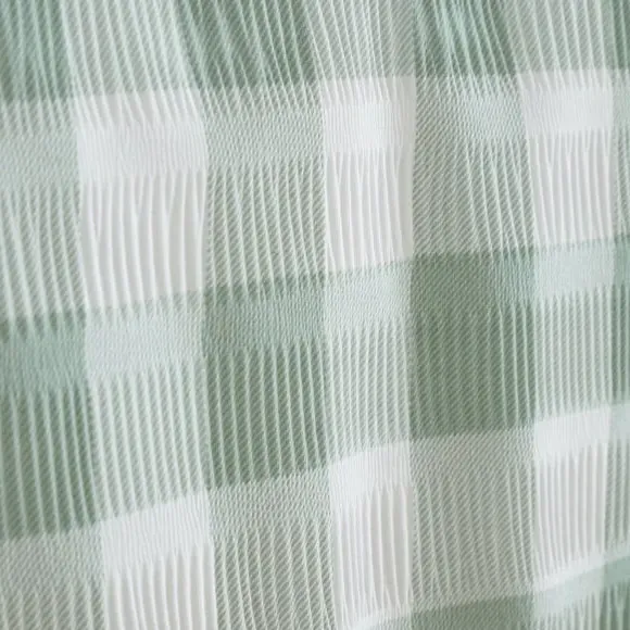 Seersucker Gingham Duvet Cover Set - Green, Cotton