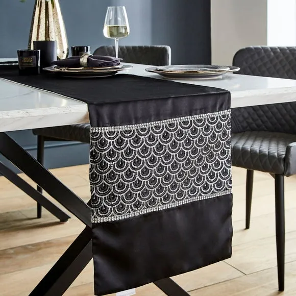 Sequin Table Runner with Deco Pattern - Black image