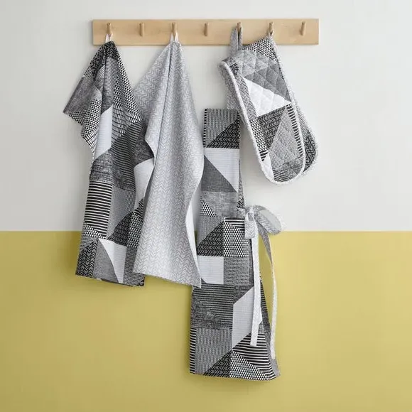 Set of 2 Tea Towels Geometric - Grey, Cotton