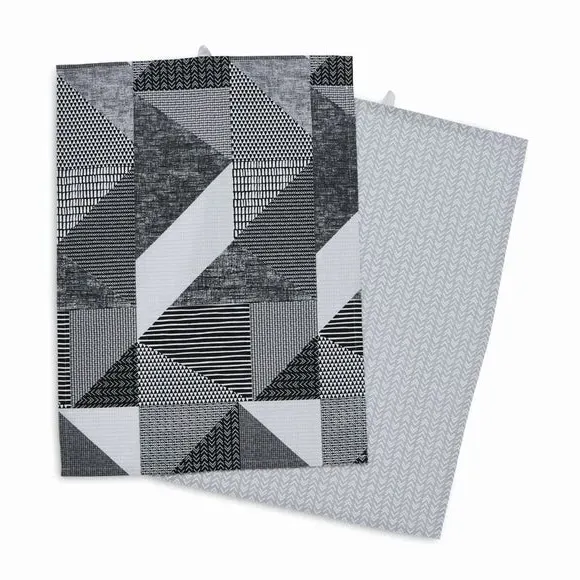Set of 2 Tea Towels Geometric - Grey, Cotton