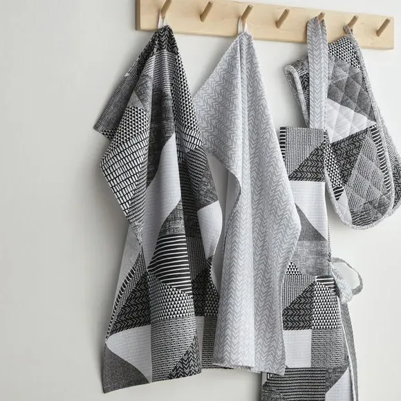 Set of 2 Tea Towels Geometric - Grey, Cotton