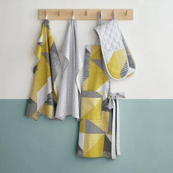 Set of 2 Tea Towels Geometric - Yellow, Cotton