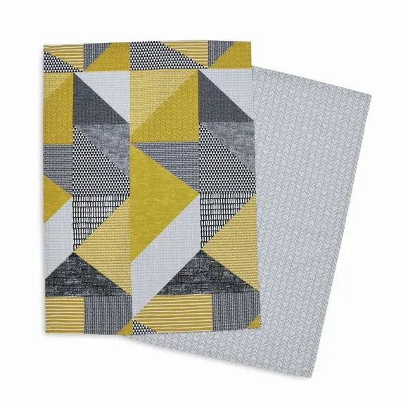 Set of 2 Tea Towels Geometric - Yellow, Cotton