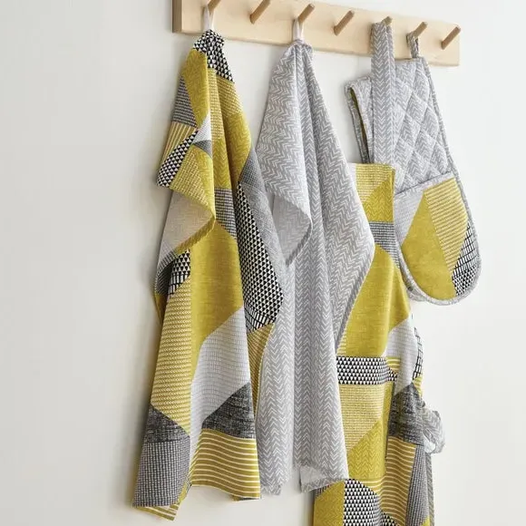 Set of 2 Tea Towels Geometric - Yellow, Cotton