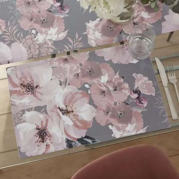 Set of 4 Floral Placemats - Grey, Cotton image
