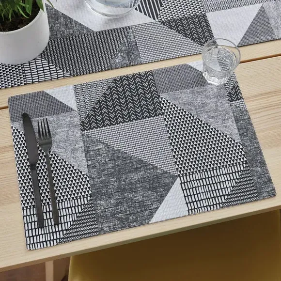 Set of 4 Placemats Geometric - Grey, Cotton