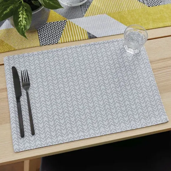 Set of 4 Placemats Geometric - Yellow, Cotton