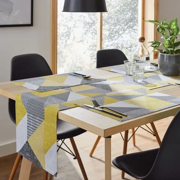 Set of 4 Placemats Geometric - Yellow, Cotton