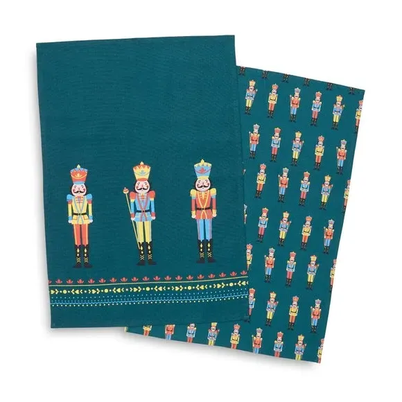 Set of 4 Tea Towels Nutcracker Design - Green