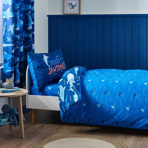 Shark Print Duvet Cover Set - Navy, Polycotton
