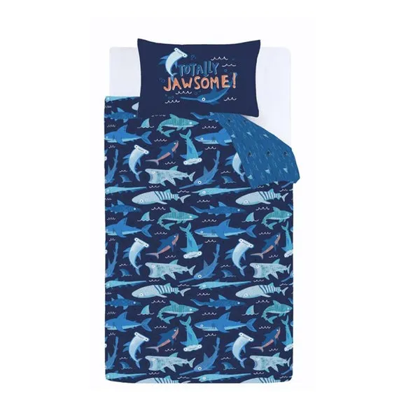 Shark Print Duvet Cover Set - Navy, Polycotton