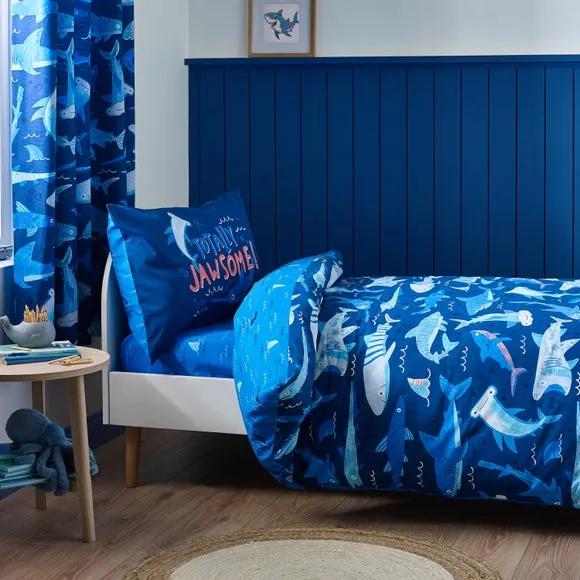 Shark Print Duvet Cover Set - Navy, Polycotton image