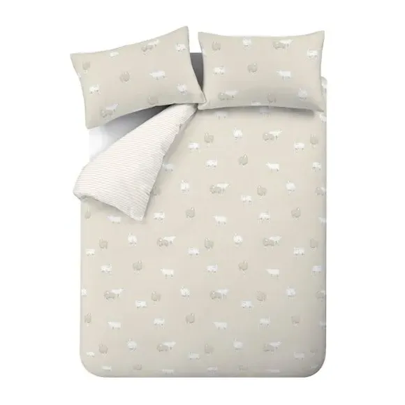 Sheep Print Duvet Cover Set - Natural, Cotton