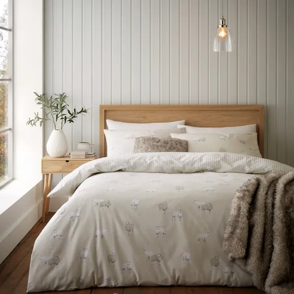 Sheep Print Duvet Cover Set - Natural, Cotton