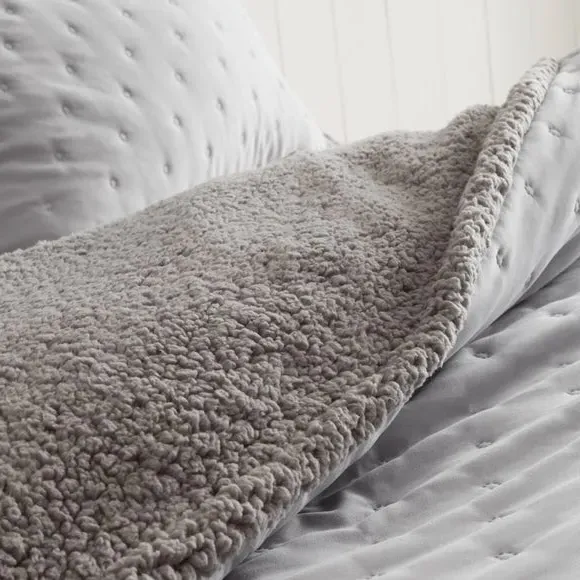 Sherpa Duvet Cover Set with Pillowcase - Silver
