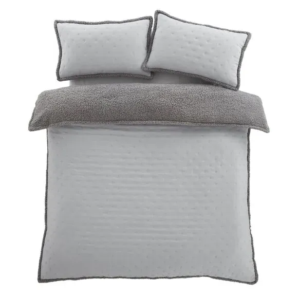Sherpa Duvet Cover Set with Pillowcase - Silver