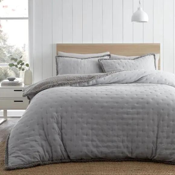 Sherpa Duvet Cover Set with Pillowcase - Silver