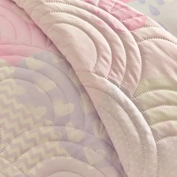 Single Bedspread with Heart Motif - Pink, Polyester