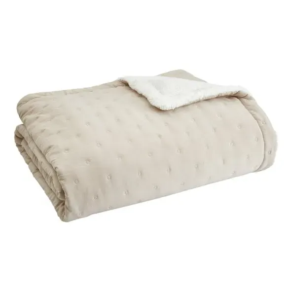 Soft Sherpa Bedspread with Circles - Cream