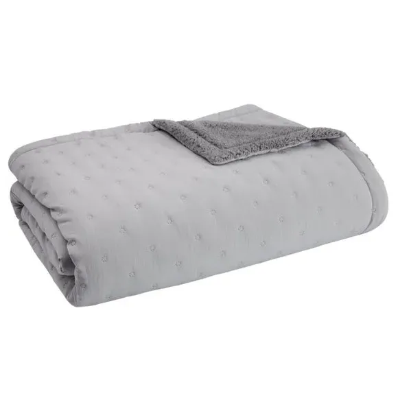 Soft Sherpa Bedspread with Circles - Silver