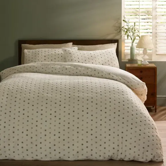 Spot Duvet Cover Set with Pillowcase - Cream, Fleece