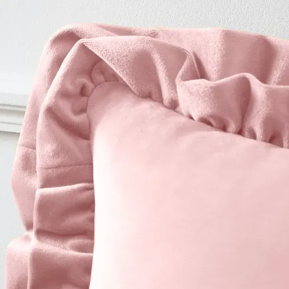 Square Cushion with Double Frill - Blush, Velvet