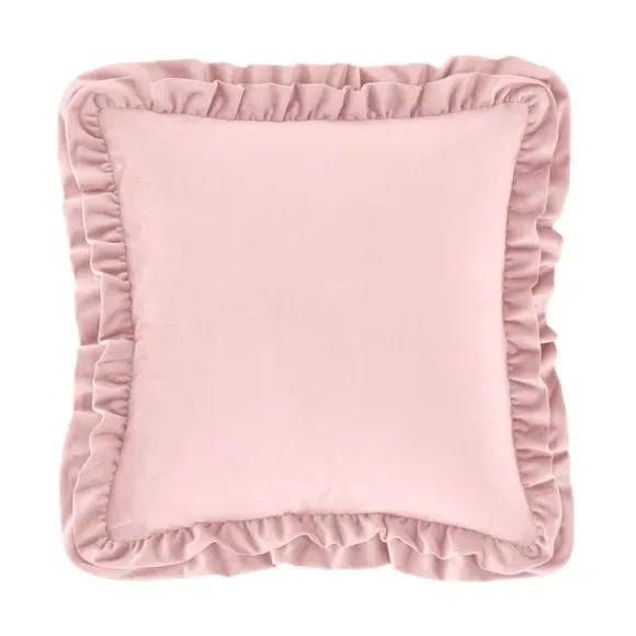 Square Cushion with Double Frill - Blush, Velvet