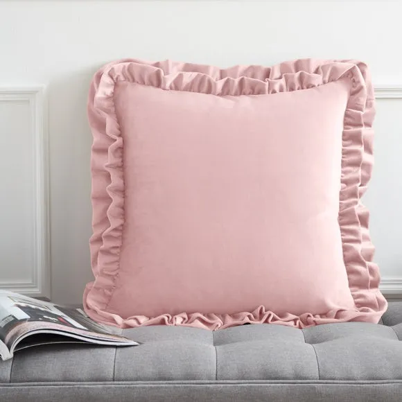 Square Cushion with Double Frill - Blush, Velvet image