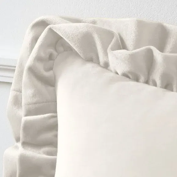 Square Cushion with Double Frill - Cream, Velvet