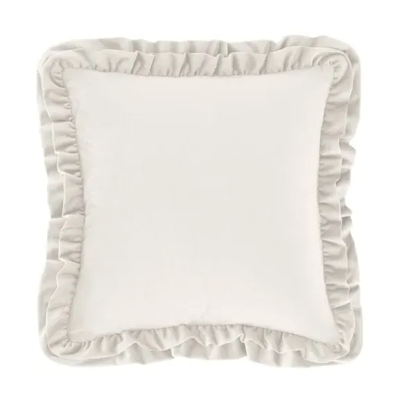 Square Cushion with Double Frill - Cream, Velvet