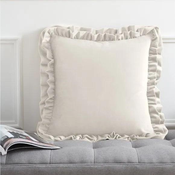 Square Cushion with Double Frill - Cream, Velvet
