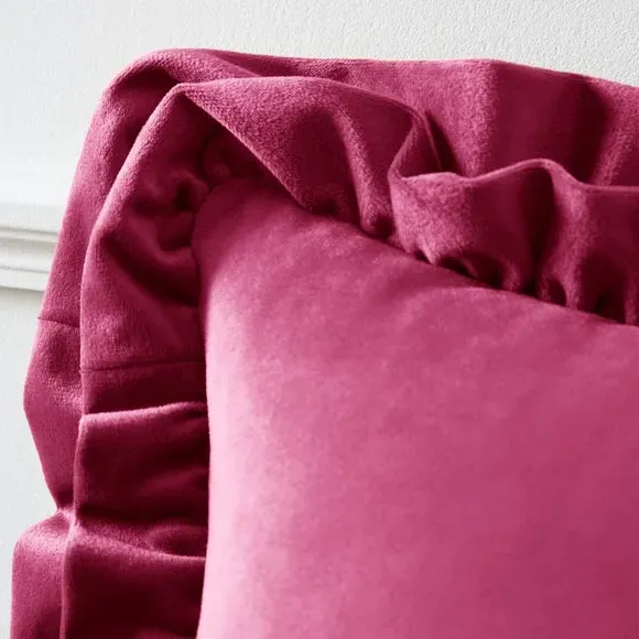 Square Cushion with Double Frill - Pink, Velvet