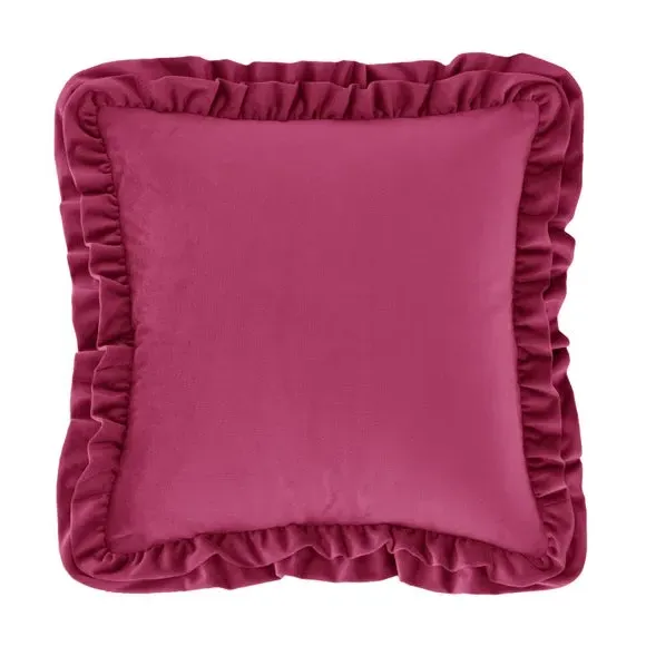Square Cushion with Double Frill - Pink, Velvet