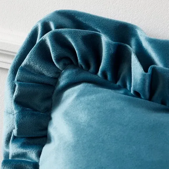 Square Cushion with Double Frill - Teal, Velvet
