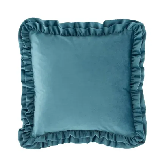 Square Cushion with Double Frill - Teal, Velvet