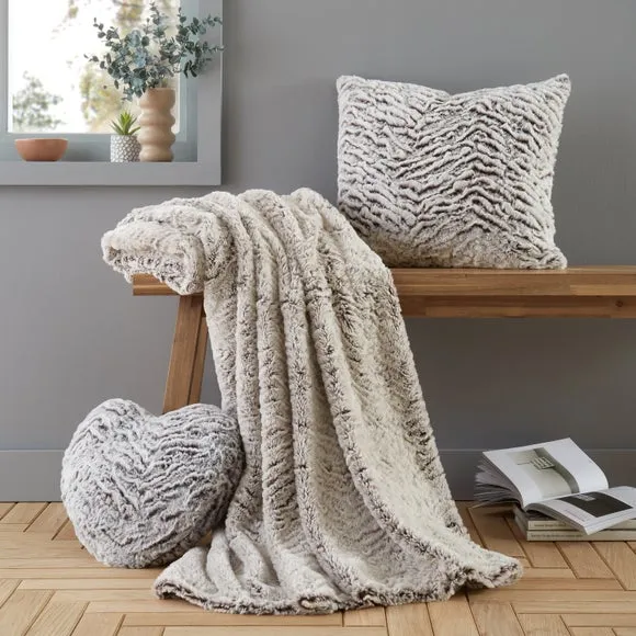 Square Cushion with Faux Fur - Natural