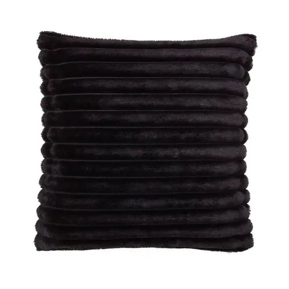 Square Cushion with Ribbed Design - Black, Fleece